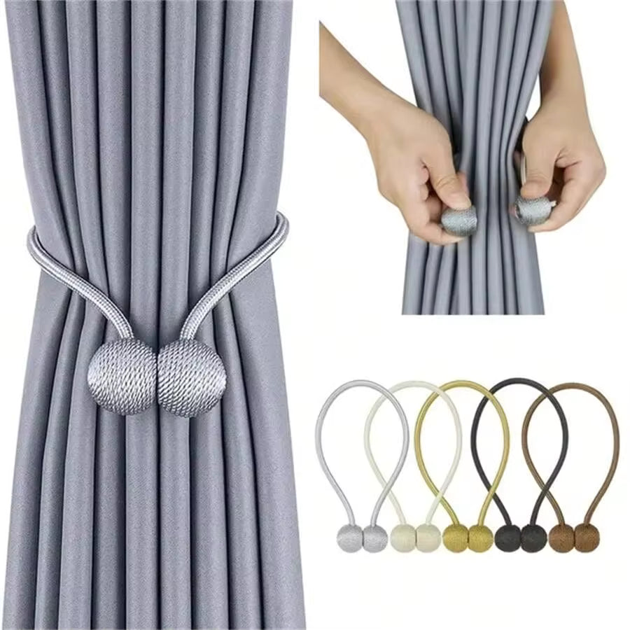 2pcs Magnetic Curtain Tiebacks With Tie Strings, Earphone Shaped Curtain Clips, No Drill Curtain Holdbacks