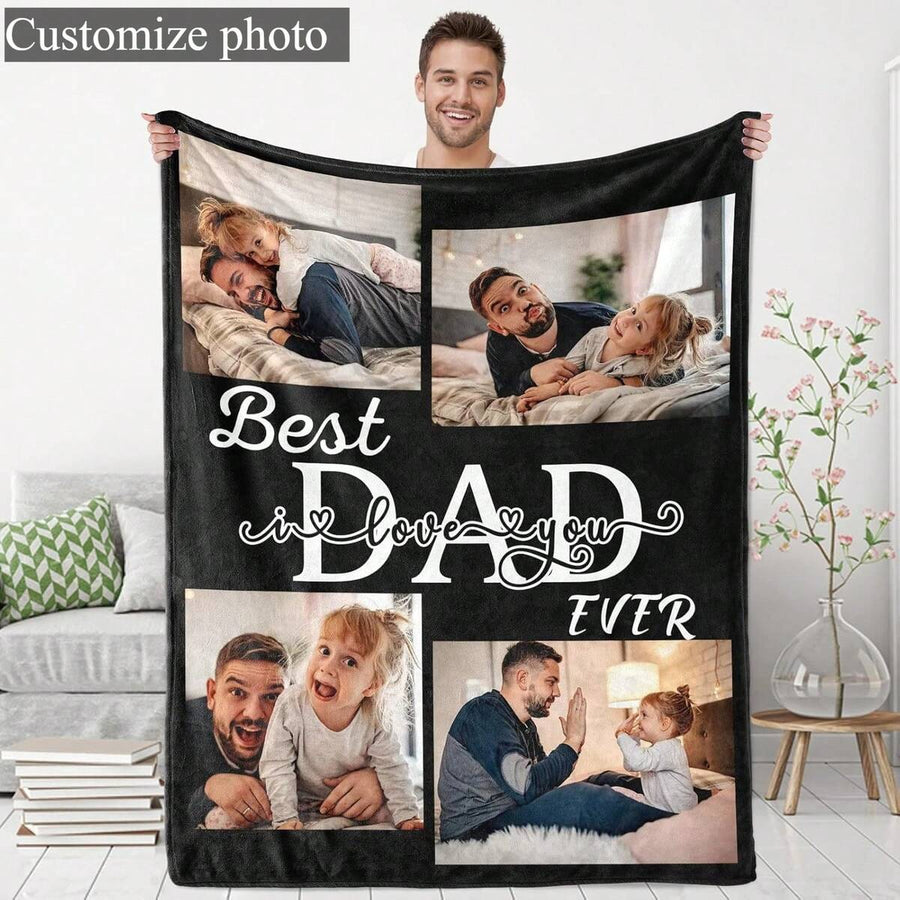 1pc Personalized Dad Gifts For Father's Day, Custom Photo Blanket For Dad, Unique Birthday Gift For Husband, Men