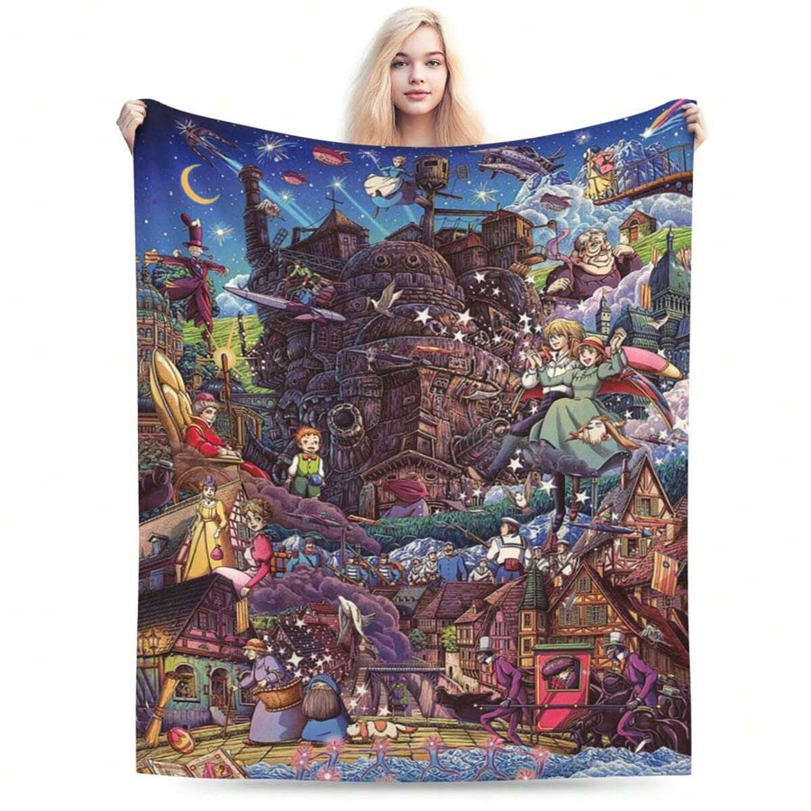 Anime Howls Moving Castle Throw Blanket Soft Cozy Blankets Lightweight Sofa Blankets Decor Blanket 50x40