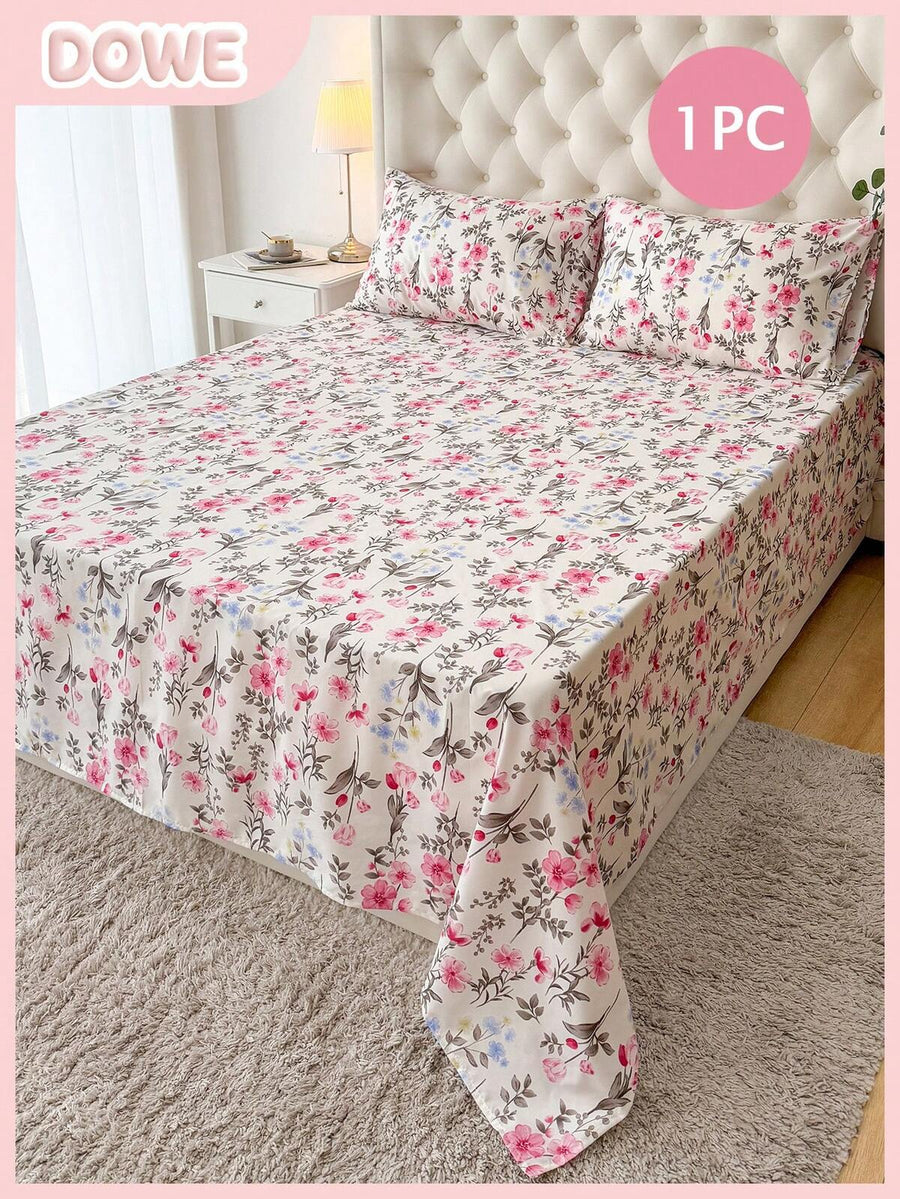 1pc Bed Sheet - 100% Lightweight Soft Polyester Fabric, Floral Print Bed Cover, Breathable Bedding, Cute Bedroom Decor Bed Cover, Guest Room, Master Bedroom