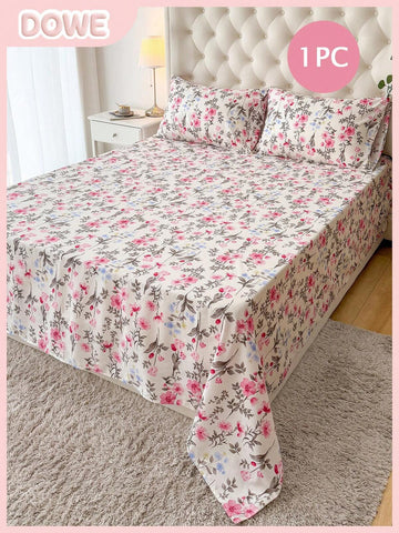 1pc Bed Sheet - 100% Lightweight Soft Polyester Fabric, Floral Print Bed Cover, Breathable Bedding, Cute Bedroom Decor Bed Cover, Guest Room, Master Bedroom