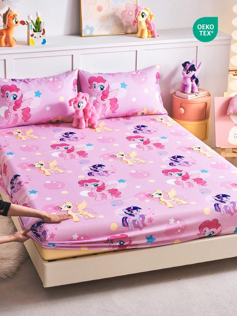 2/3pcs My Little Pony Printed Fitted Sheet Set, Bed Sheet, Skin-Friendly Mattress Cover, Comfortable And Soft, Multi-Size, Suitable For Full/Twin/Double/Queen/King Bed, Machine Washable, Cartoon Character Design, OEKO-TEX