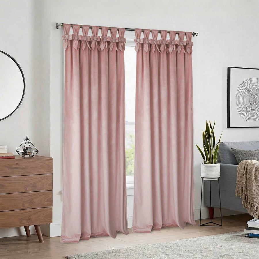 2PCS Velvet Blackout Curtains Twisted Tab Top 52"X84", Soft Thermal Insulated Room Darkening Drapes For Bedroom Living Room Window Decor