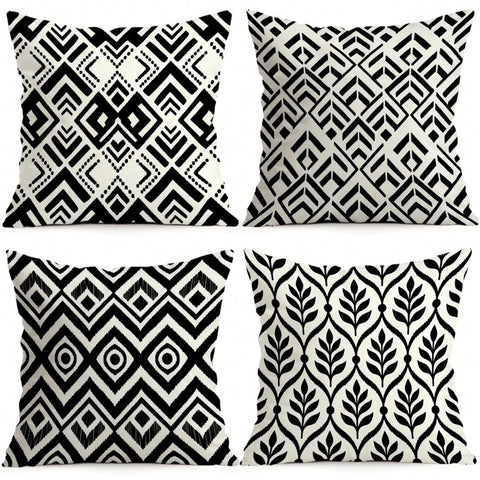 4pcs/1pc Black And White Geometric Pattern Pillow Covers Without Inserts, Single-Sided Printed Pillow Covers, Suitable For Living Room Bedroom Home Decor, All Seasons Pillow Covers
